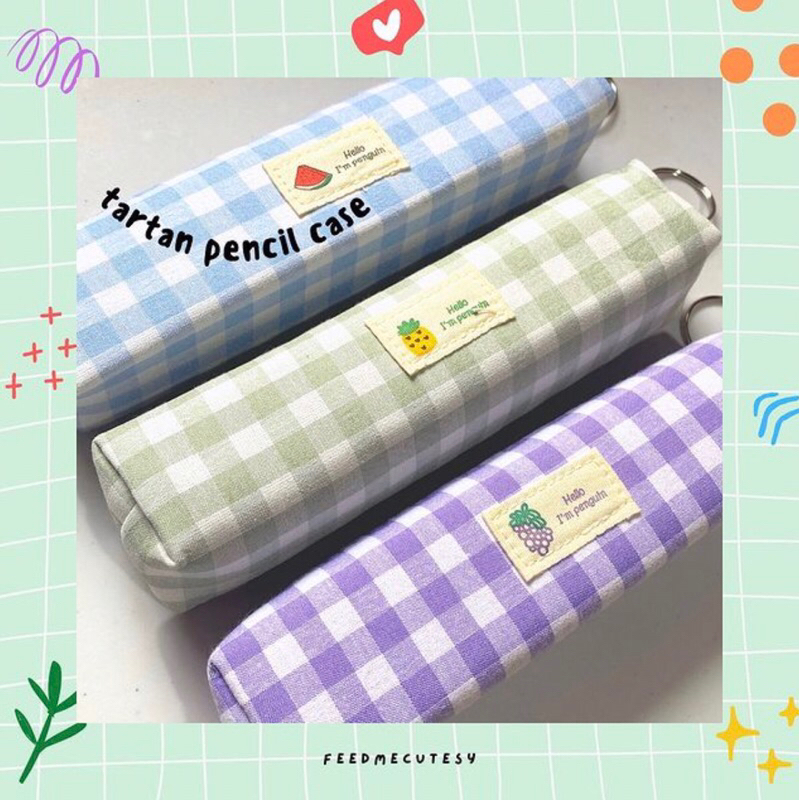 

tartan canvas pencil case | Feedmecutesy | atk alat tulis lucu anak import