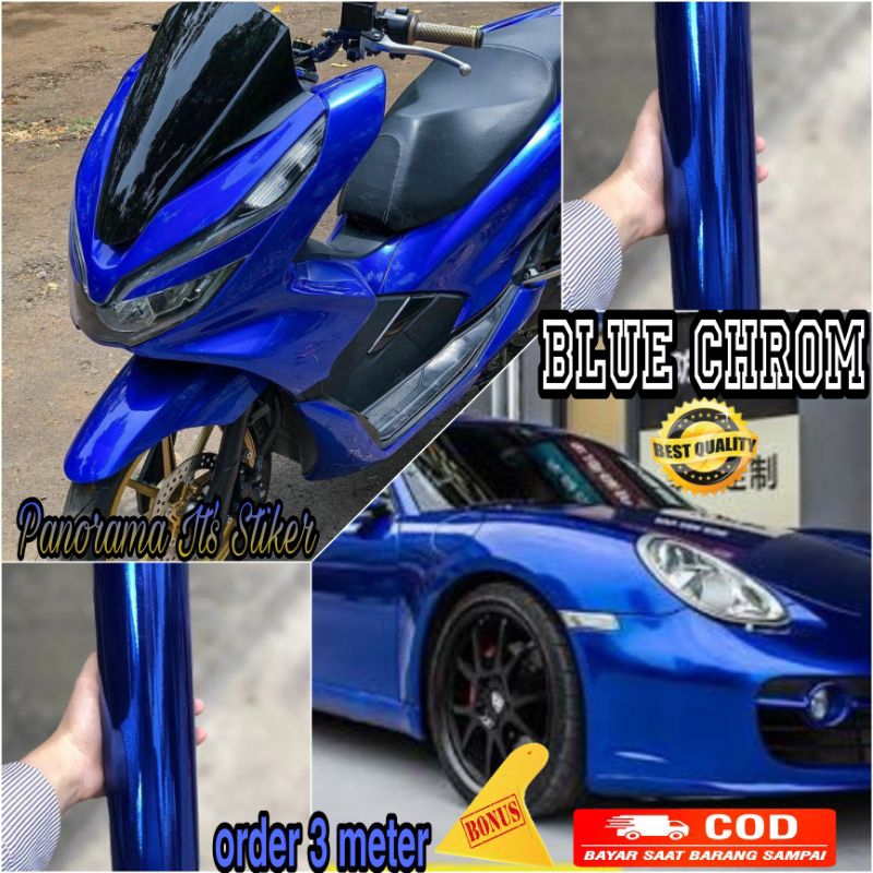 STICKER SKOTLET MOTOR BIRU CHROME /STIKER MIRROR BLUE/SKOTLET METALIK BIRU CROM