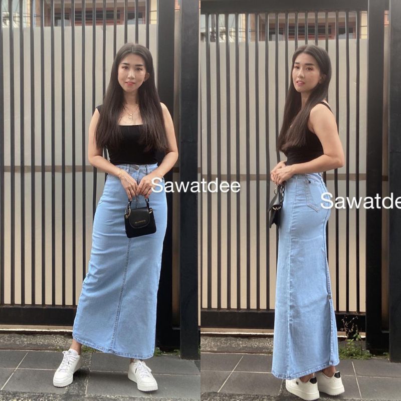 (Bisa cod) Rok jeans jumbo  high waist panjang | Rok jeans kekinian | Rok span panjang