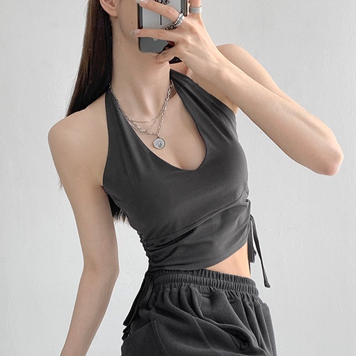 【MISSHONEY】V-Neck Sleeveless Side Drawstring Tank Tops  7098