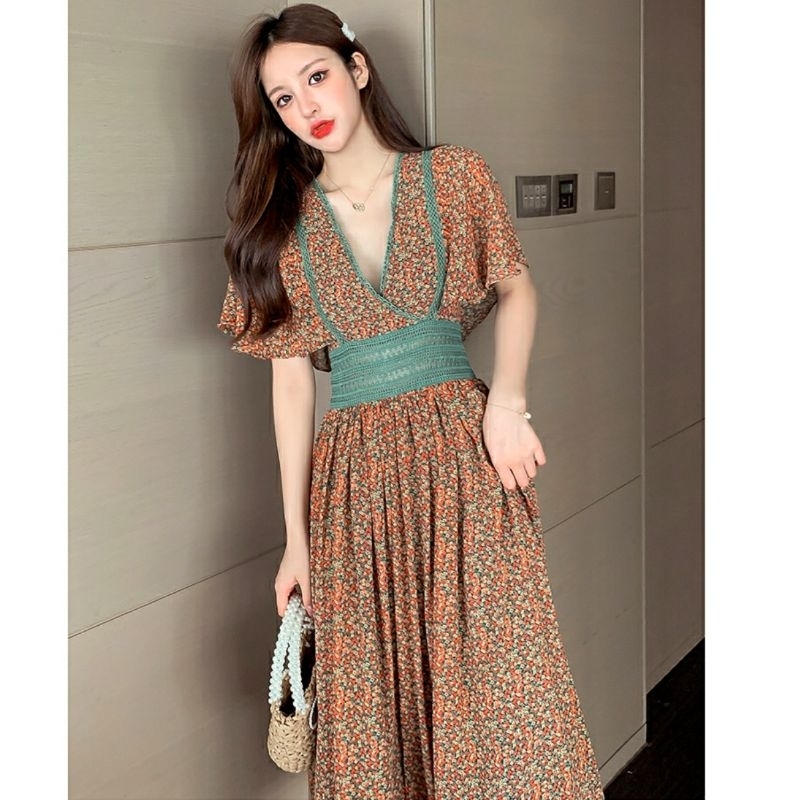 MDLV ~ 12610# Calandra Kimono Sleeve Wrap Dress Maxi Import