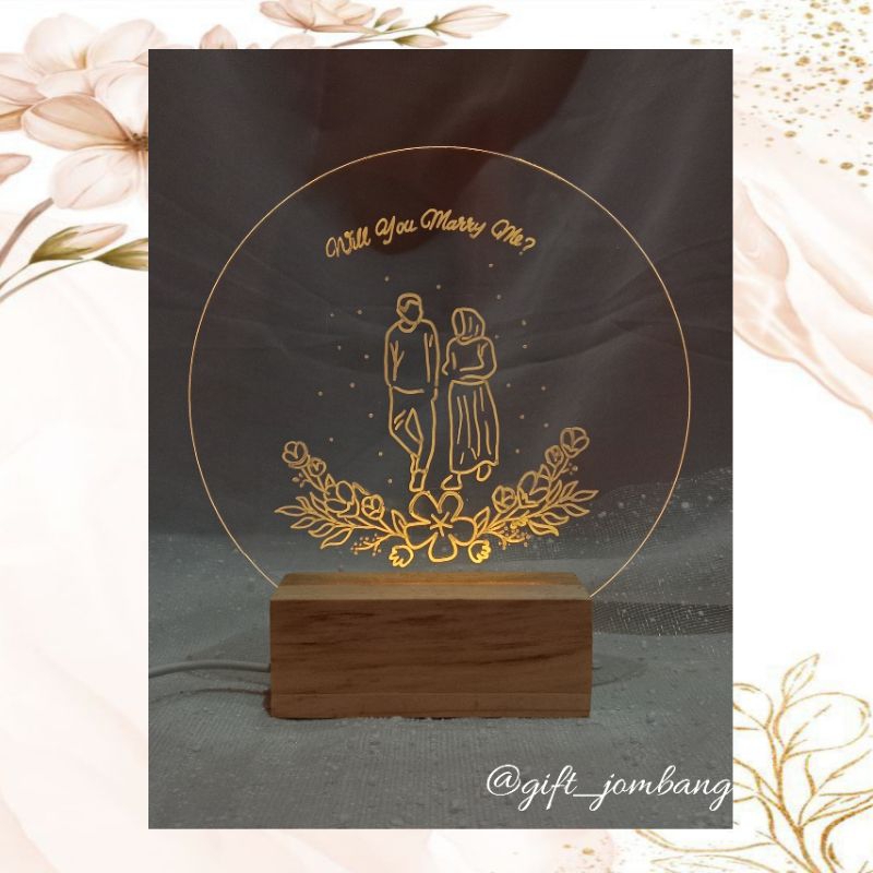 Akrilik Led/custom/bulat/kado wedding/birthday