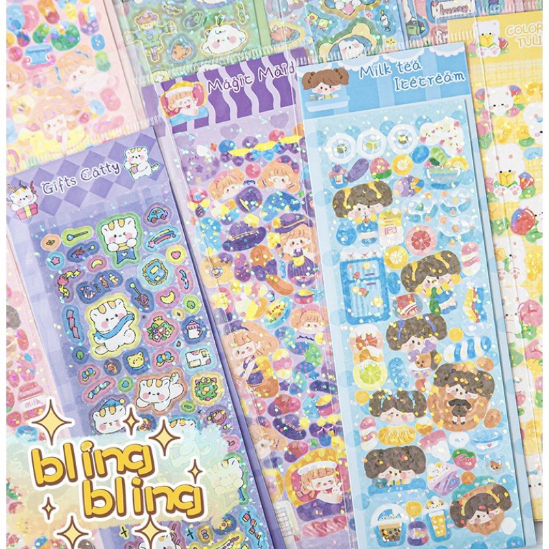 

Sticker Set Deco Photocard Cut Confetti Ribbon Glitter Journal Diary Cute Aesthetic Hologram Korea Bear Kartun