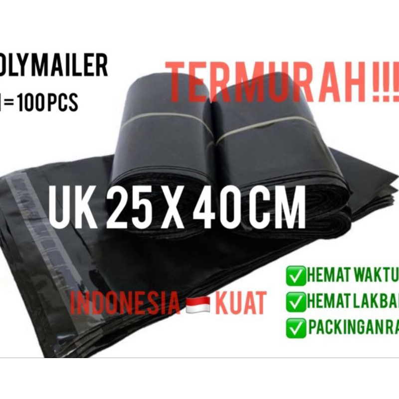 Plastik Polymailer 25x40 Hitam Isi 100pcs