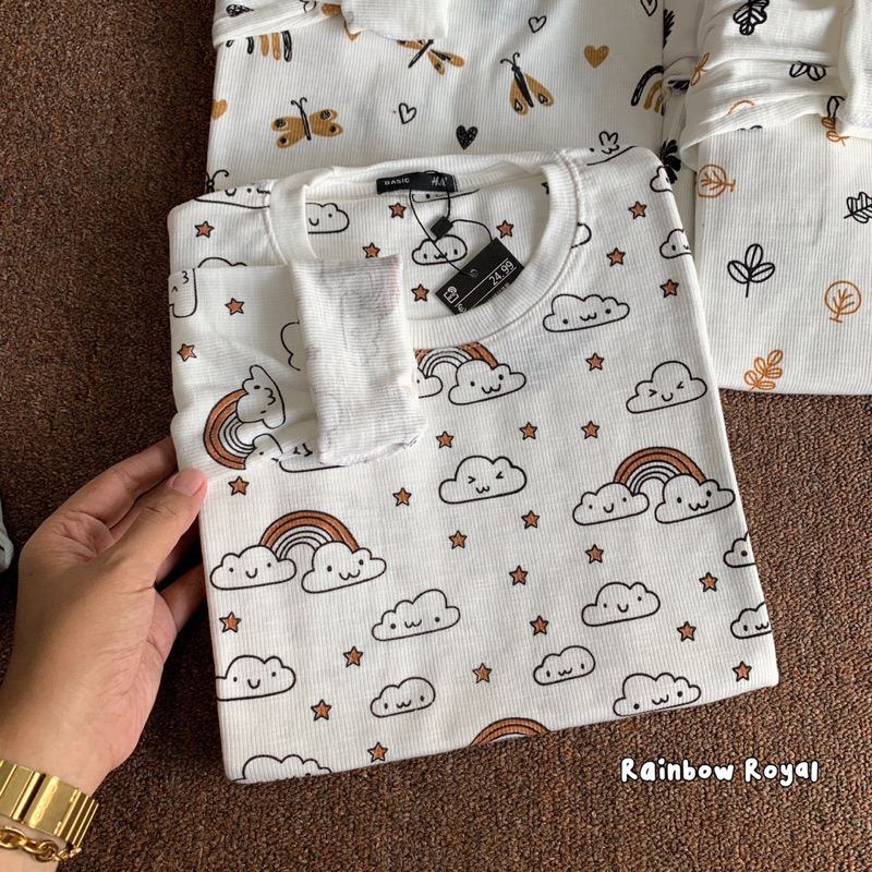 Dwistuff Basic tee kaos lengan panjang Katun Rib Wafer Rajut