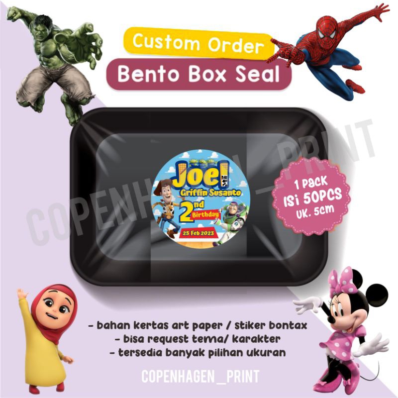 

Stiker Label Bulat Bento Box Ulang Tahun Anak Custom