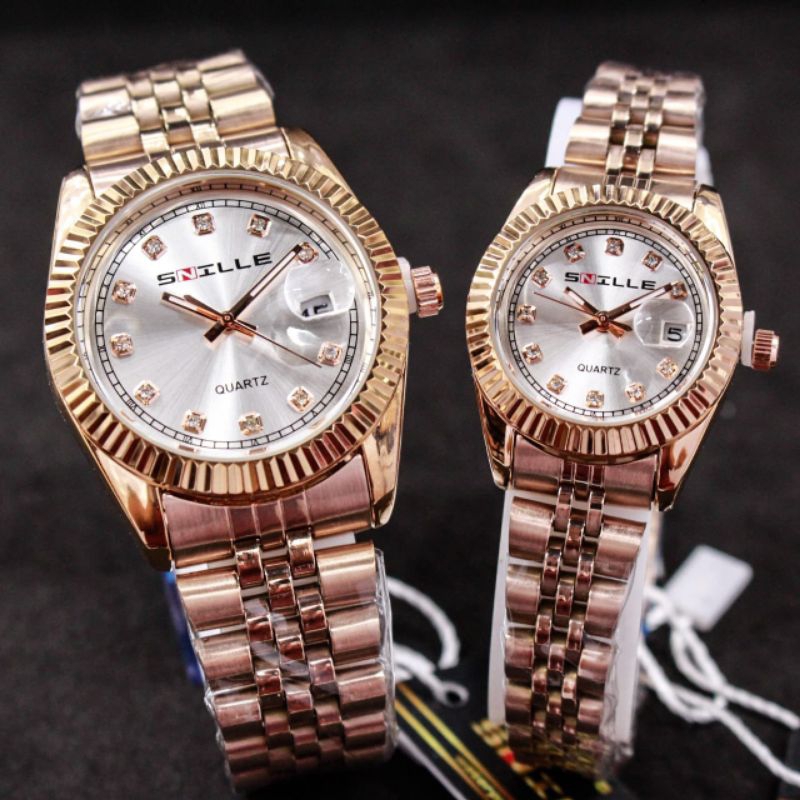 Jam Tangan Couple Sepasang Pria Wanita Original Anti Air Water Resistant Rantai gerigi Diameter Keci