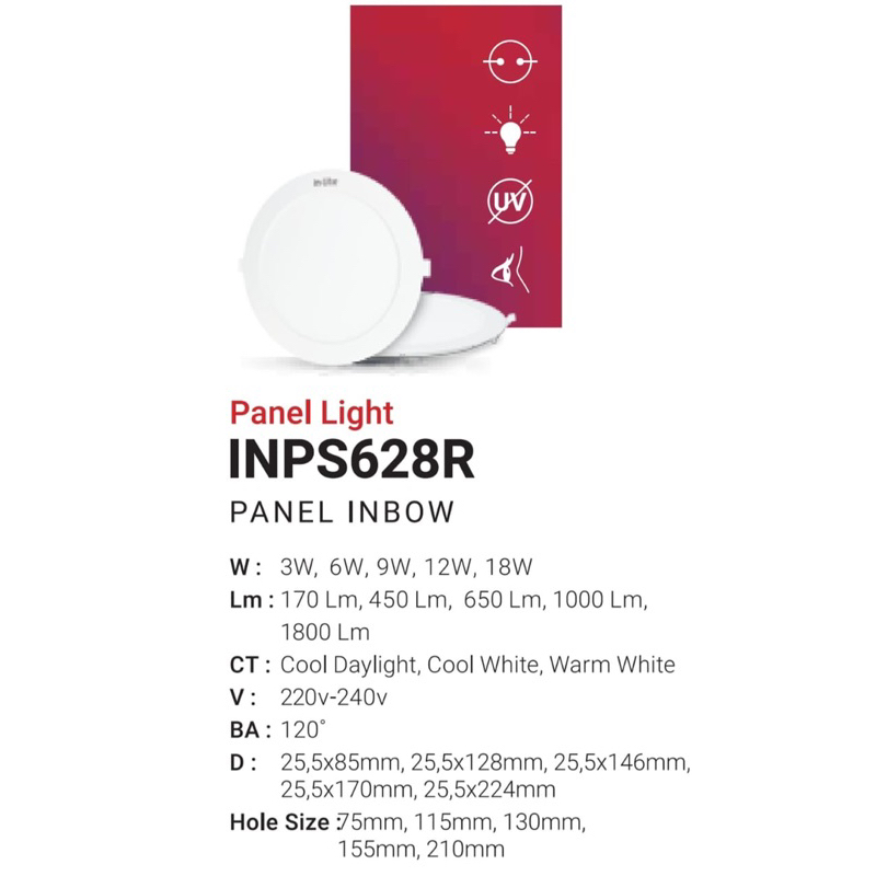 Panel In Lite 6w Inbow Bulat Putih - Lampu Led Downlight Panel InLite 6 Watt