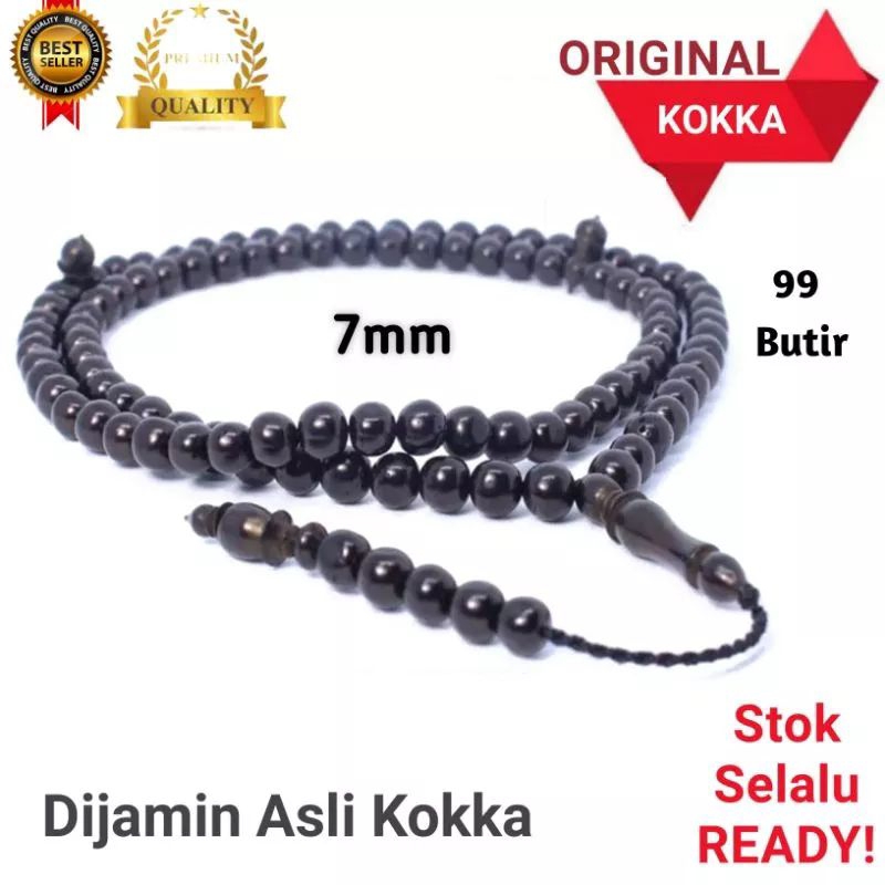 TASBIH TASBEH KAYU KOKKA KAUKAH ASLI 99 BUTIR 7MM BULAT POLOS