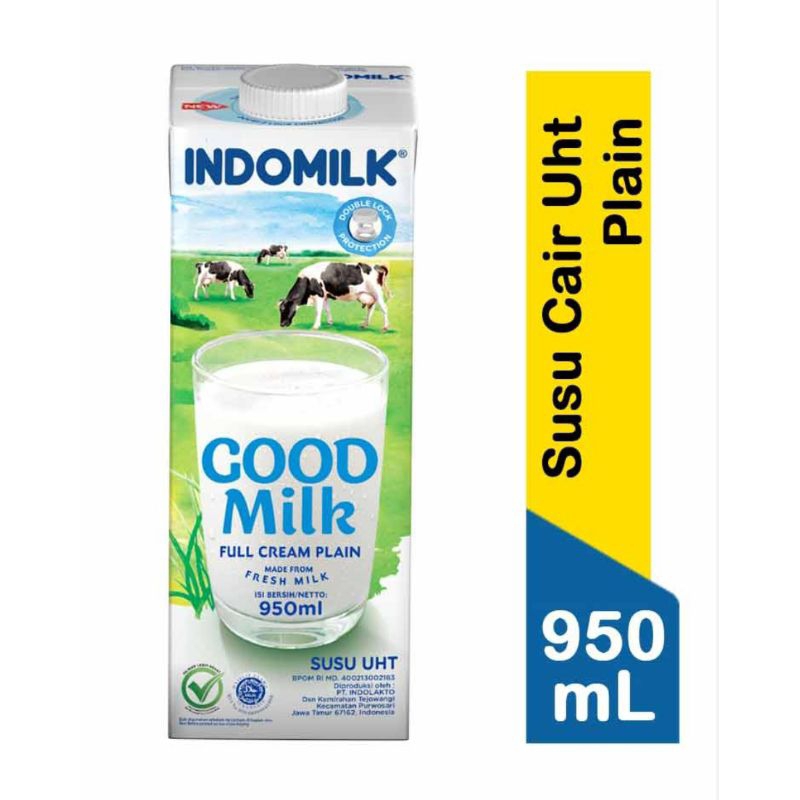 Indomilk Full Cream Plain 950ml UHT / Susu Putih UHT Indomilk Full Cream 950 ml