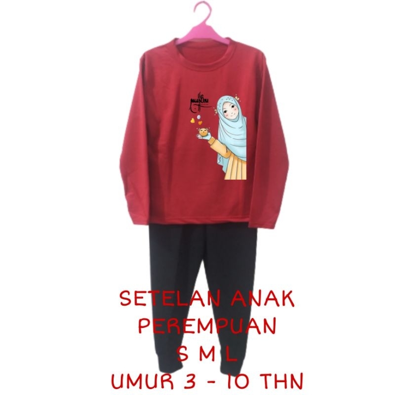 Setelan Anak Perempuan Kaos Lengan panjang dan Celana panjang Terbaru 2022 One Set Baju Tidur Santai Anak Cewek Kekinian Murah Korea Style Size S 3 4 5 Tahun M 5 6 7 Tahun L 8 9 10 Tahun muslim