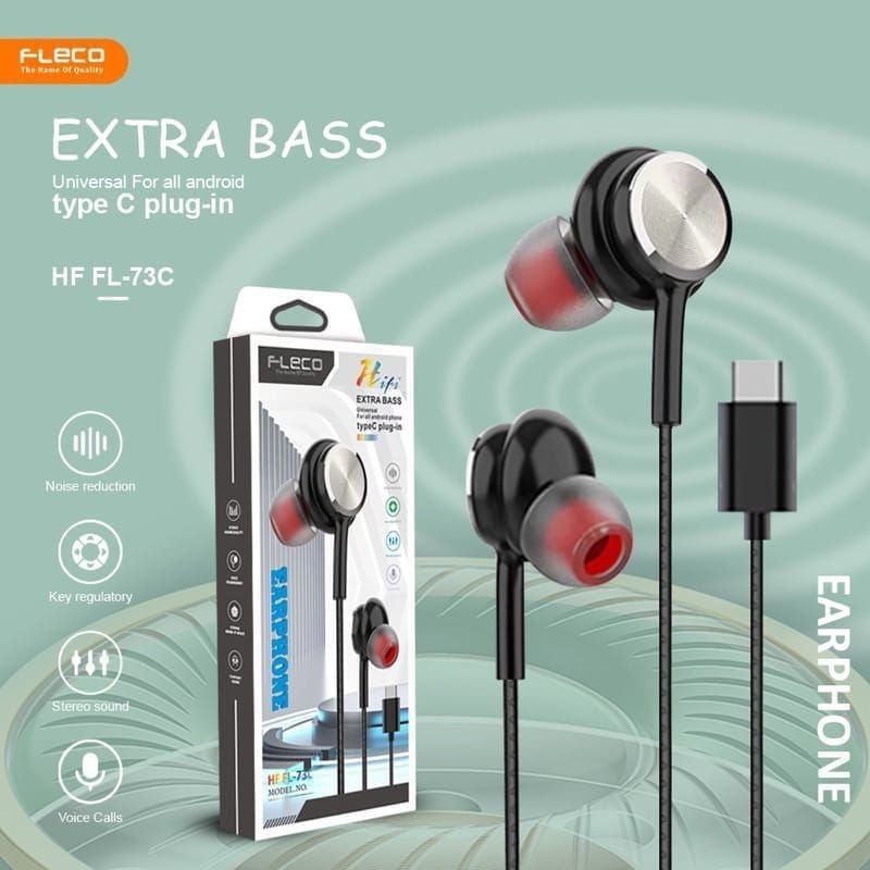 Earphone/Headset FLECO FL-73C Type C Hifi Sound Extra Bass Stereo Headset/Handsfree Jack Audio Usb Type C Plug in For A33 A53 M52 A73 S10 S20 S21 Note 10 20 Handsfree Extraa Bass Stereo