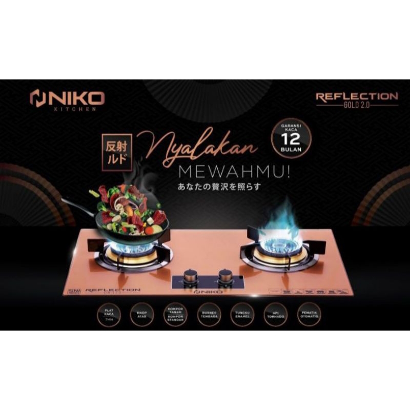 Niko Reflection Gold BLACK 3.0   Kompor Gas ,  Kaca  ,  Tanam 3 Tungku Knob Otomatis3