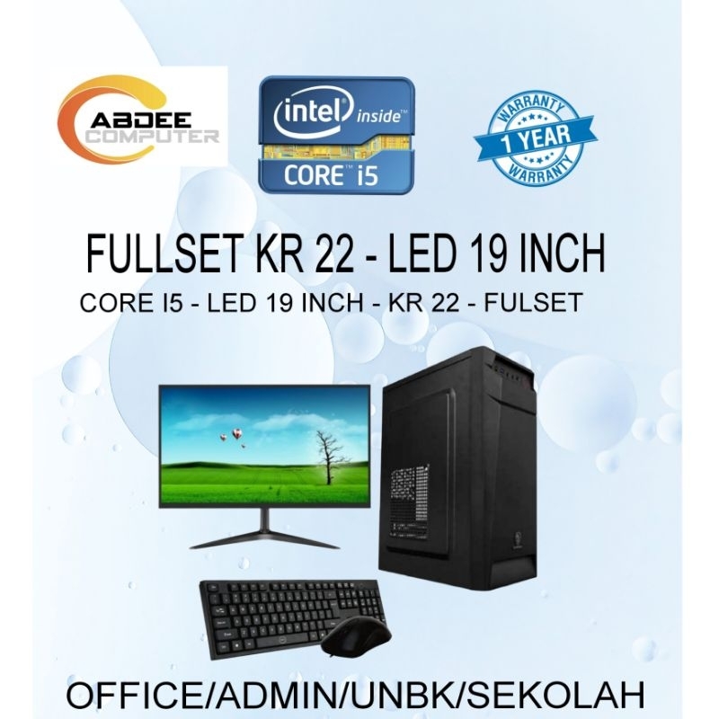 CPU Rakitan Pc Core I5 Ram 8 GB Hdd 500 Gb Led 22 in Fullset