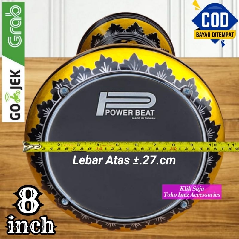 Dumbuk Batu Atau Darbuka Kayu 8 inch Hitam Gold Power Beat Hitam