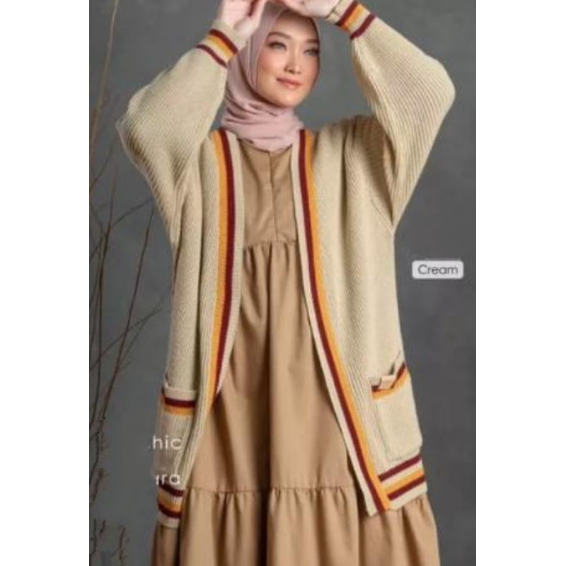 Long Cardigan Stripe Rajut Premium Elegan &amp; Chic