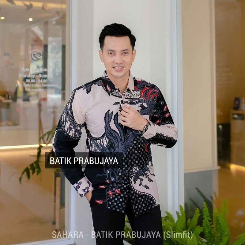 SAHARA Kemeja Batik Pria Modern Premium Lengan Panjang Terbaru - Baju Hem Batik Pria Putih Hitam Tangan Panjang Cowok Kondangan Pesta Kerja