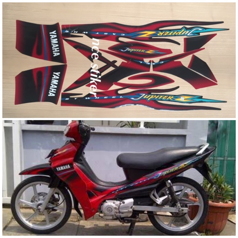 STIKER STRIPING MOTOR JUPITER Z CW 2005 MERAH HITAM