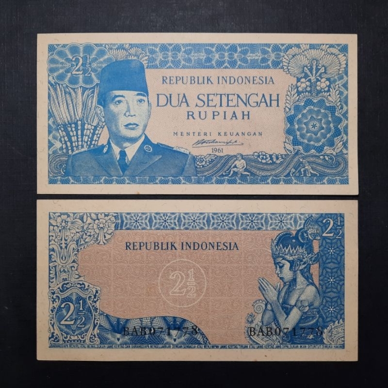 UANG KUNO 2 1/2 RUPIAH SUKARNO SERI BORNEO TH 1961 - GRESS UNC