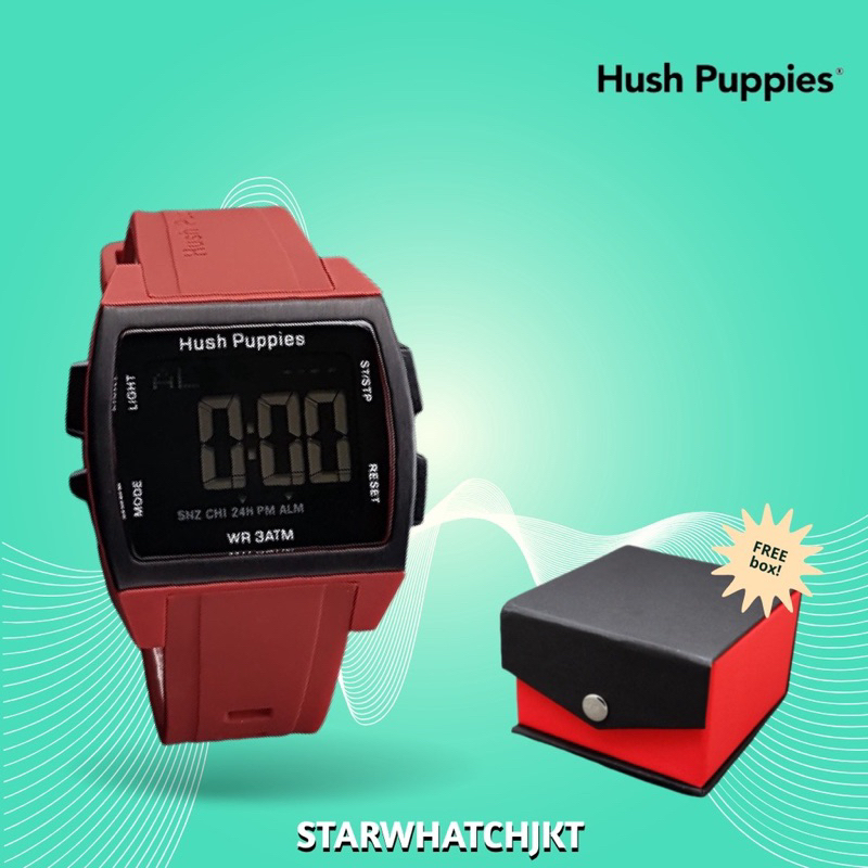 (Grosir Cod)Jam Tangan unisex Digital Hushpuppies 2111 Anti Air Free Box Strap Rubber/Karet(Dikirim Jakarta)