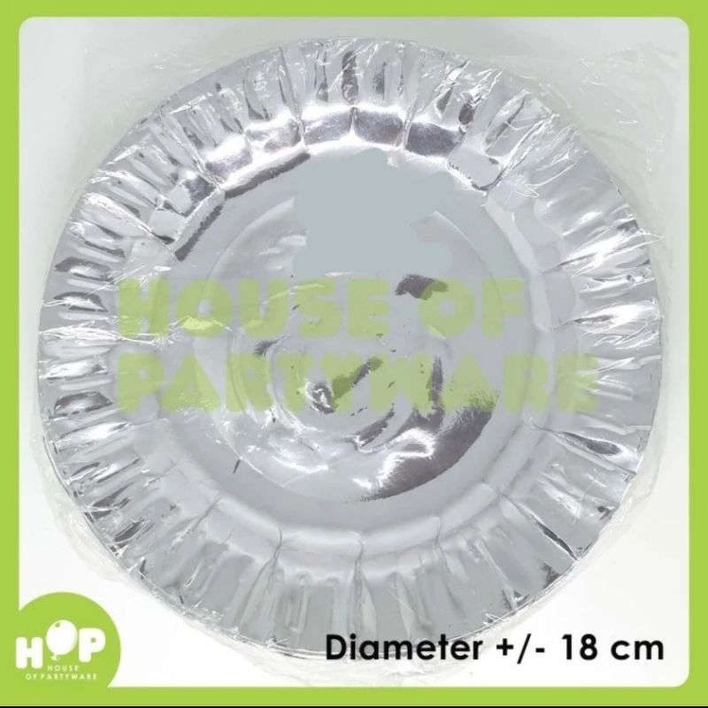 Piring Kue Kertas Bulat Silver Perak BESAR 18 cm / Piring Ultah Pesta