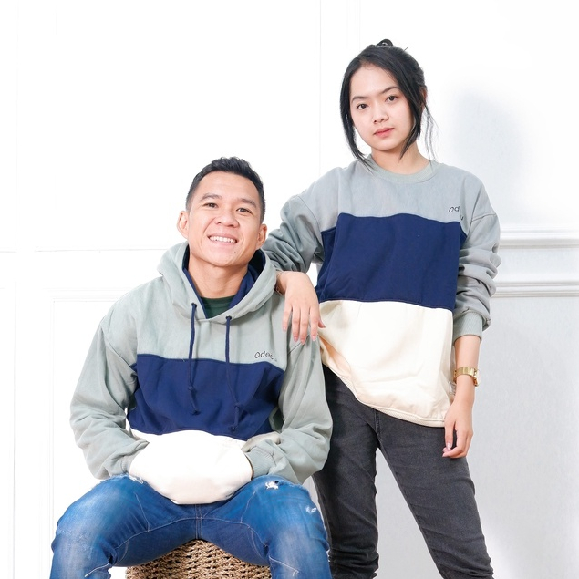 ODECU PREMIUM HOODIE VERTICAL SAGE NAVY VANILLA SWEATER OVERSIZE WANITA PRIA