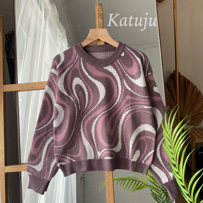 SWEATER RAJUT CROP MOTIF AURORA