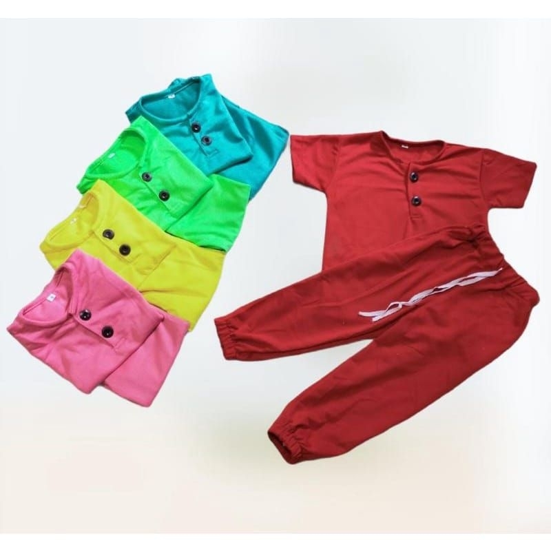 Setelan Anak Laki Bahan Baby Tery Tebal Halus Lembut Size 1 2 3 4 5 Tahun Kaos Pendek Celana Panjang