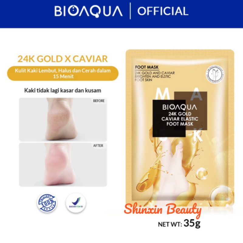 BPOM Bioaqua 24k Gold x Caviar Elastic Foot Mask 35gr / Masker Kaki