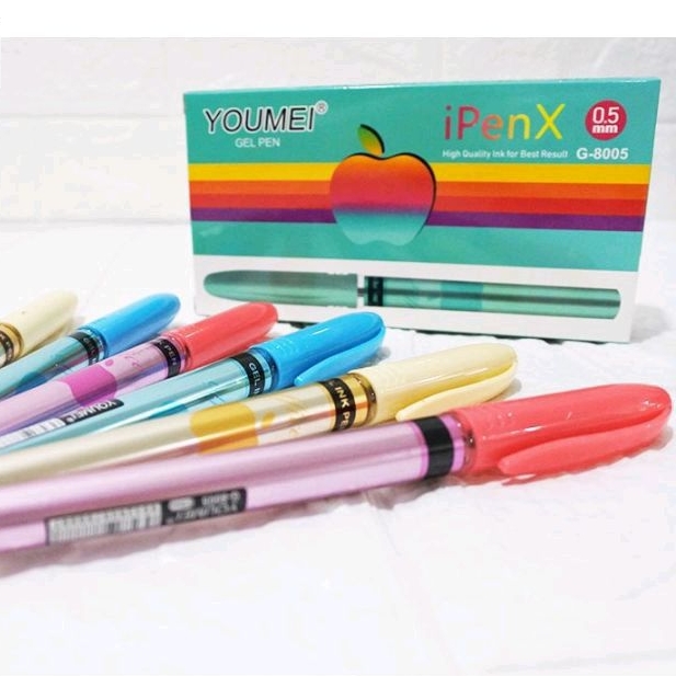 

Bolpen gel youmei box warna warni 12 pcs
