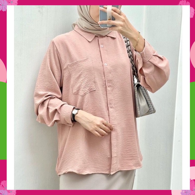 KEMEJA CRINCEL POLOS / Atasan Blouse Kemeja Kerja Bahan Crincle Murah Terbaru