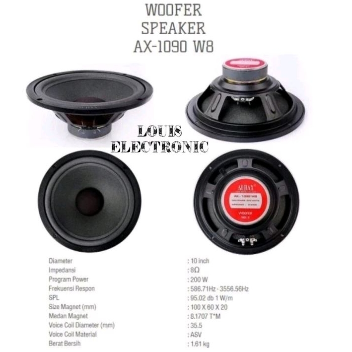 Komponen Speaker AUDAX AX 1090 W8 Speaker Woofer 10 Inch ORIGINAL