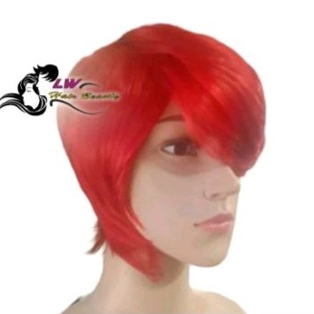 wig sintetis pria model pendek pesulap merah