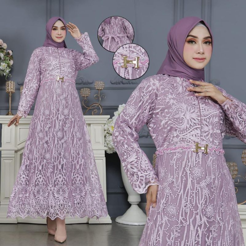 GAMIS ZAHRA // BAHAN TILLE MUTIARA MIX PAYET FULL FURING // KODE EK