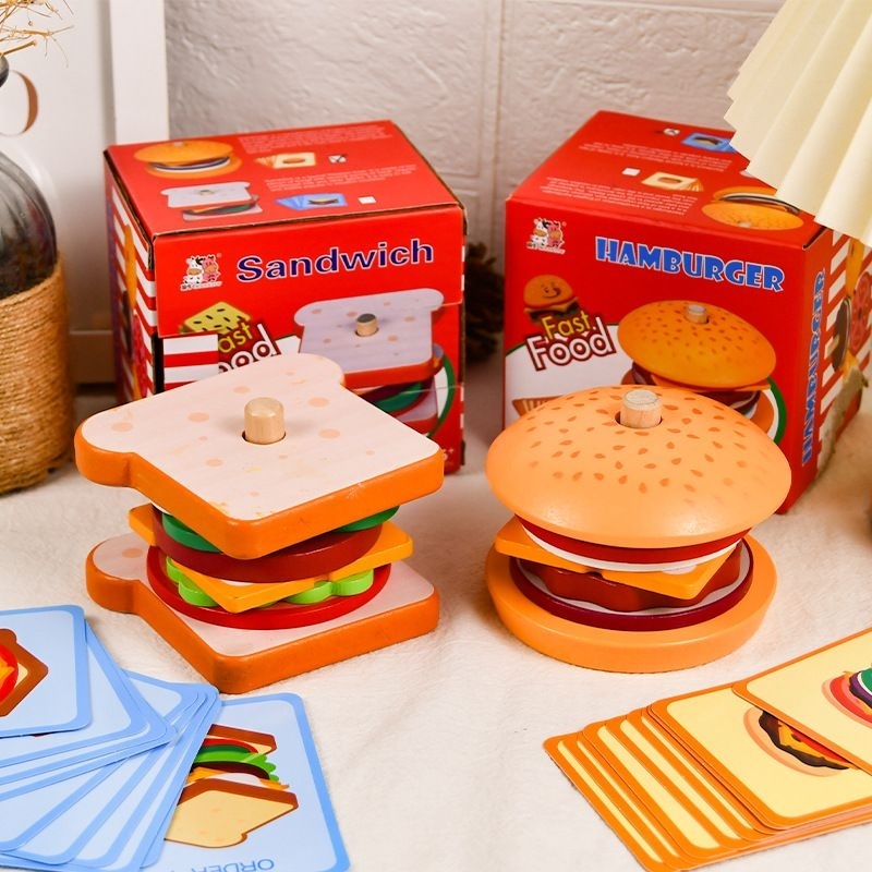 wooden stacking burger and sandwich / pretend play / sensory toys