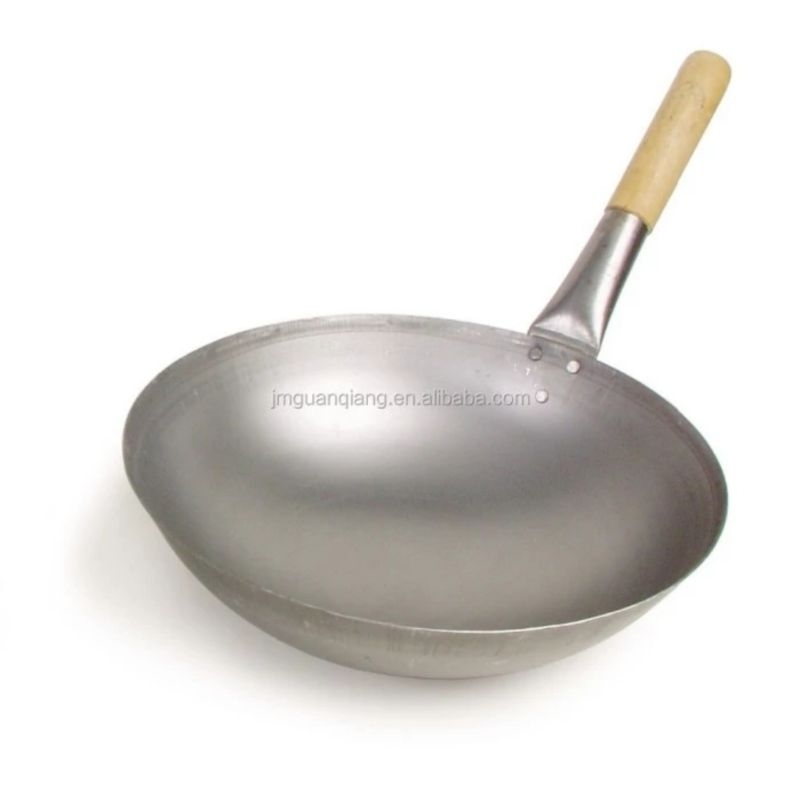 SUBRON Wajan Penggorengan Besi Gagang Kayu Fry Wok