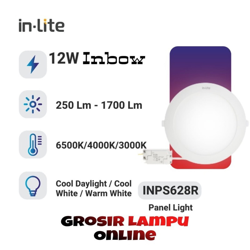 Panel In Lite 12w Inbow Bulat Putih - Lampu Led Downlight Panel 12 Watt