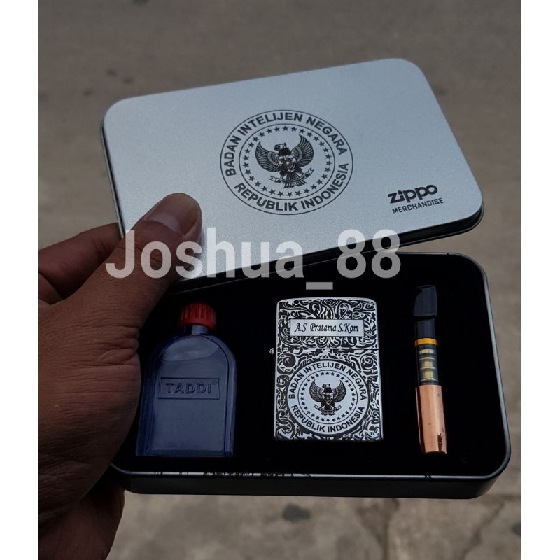 Zippo Custom Korek Api Paket Ukir Logo BIN Batik Constantine Silver Bisa Ukir Nama Sendiri