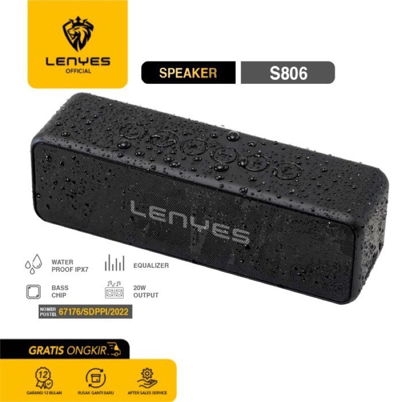 SPEAKER BLUETOOTH LENYES S806 WATERPROOF IP67 SUPER BASS WIRELESS