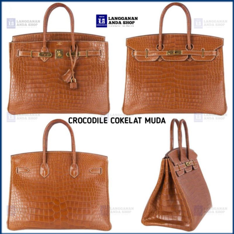 Tas 20879Hermes Crocodile Cokelat 30 Gold Hardware Premium | Tas Selempang Wanita Import