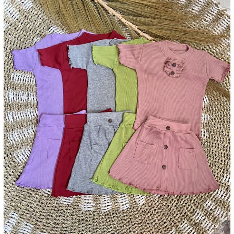 BAJU ANAK SETELAN RUFFLE ROK RUFFLE KNIT TEE BAJU SETELAN ANAK PEREMPUAN RUFFLE KNIT TEE SETELAN ANA
