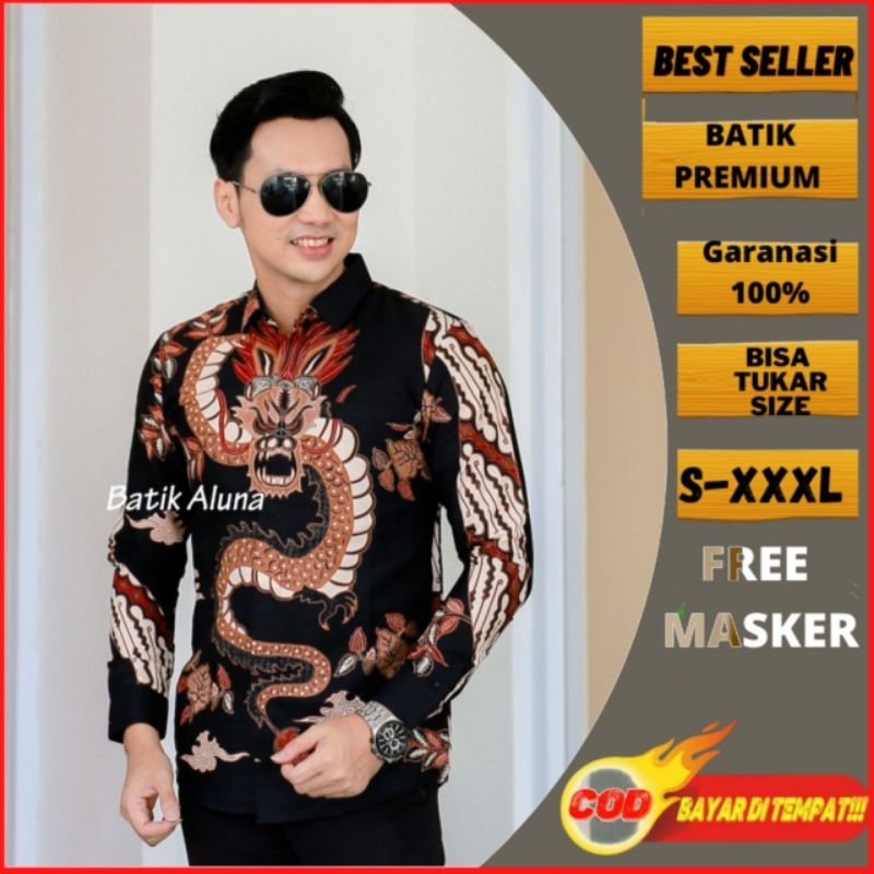 Batik pria lengan panjang slimfit premium katun solo keris produksi aluna free masker SBA05
