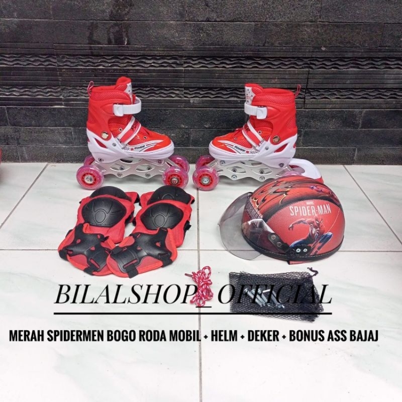 SEPATU RODA ANAK DAN DEWASA FULLSET HELM DEKER MODEL MOBIL BAJAJ DAN SEJAJAR BONUS ASS BAJAJ