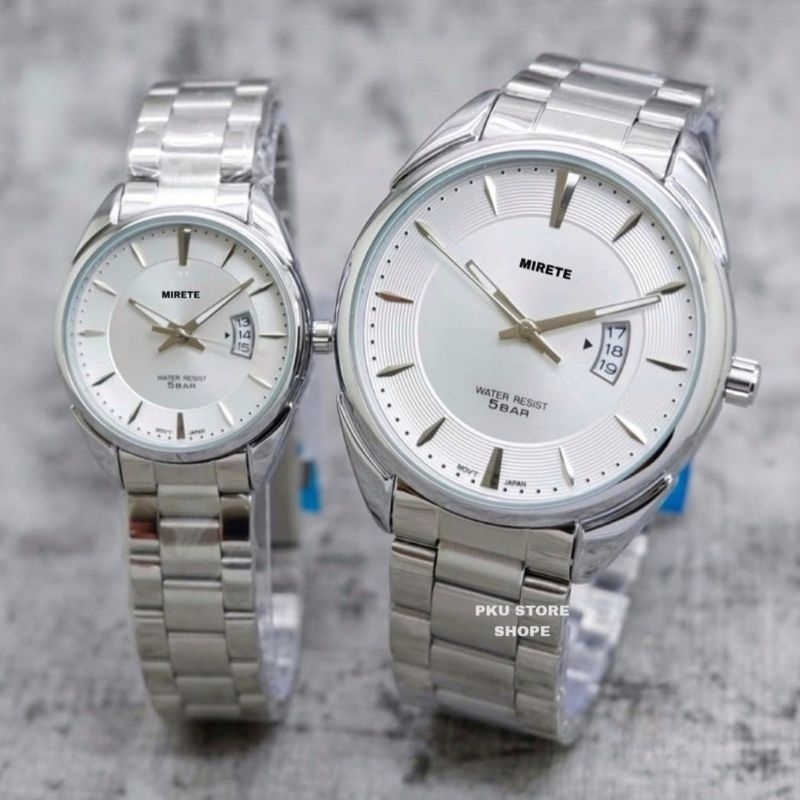 JAM TANGAN COUPLE MIRETE ORIGINAL STRAP RANTAI TANGGAL AKTIF PRIA DAN WANITA TAHAN AIR  /JAM TANGAN IMPORT QUARTZ ANALOG MEWAH ELEGAN REALPICT DIJAMIN SESUAI FOTO