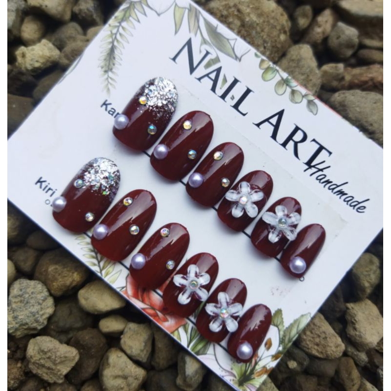 KUKU PALSU HIAS OVAL PENDEK MAROON / NAIL AET