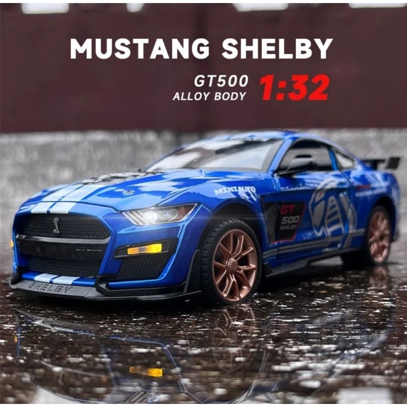 Diecast Mobil Ford Mustang Shelby GT500 Miniatur Die-cast Mobil Balap Alloy Metal Skala 1:32