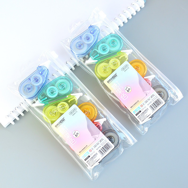 KENSHO Correction Tape Tipex Set Macaroon Candy Colour Aesthetic Isi 6 / Tip-ex Roll Kertas / Tipe-x Kering / Pita Penanda