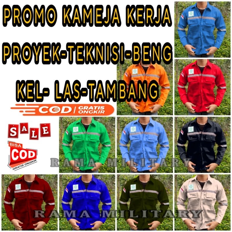 PROMO KAMEJA KERJA PROYEK ATASAN SAFETY / BAJU TEKNISI LAS BENGKEL TAMBANG MURAH
