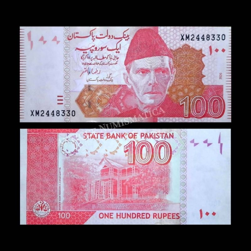 UANG ASING PAKISTAN 100 RUPEES 2020 UNC NEW SERI X MOHAMMED ALI JINNAH