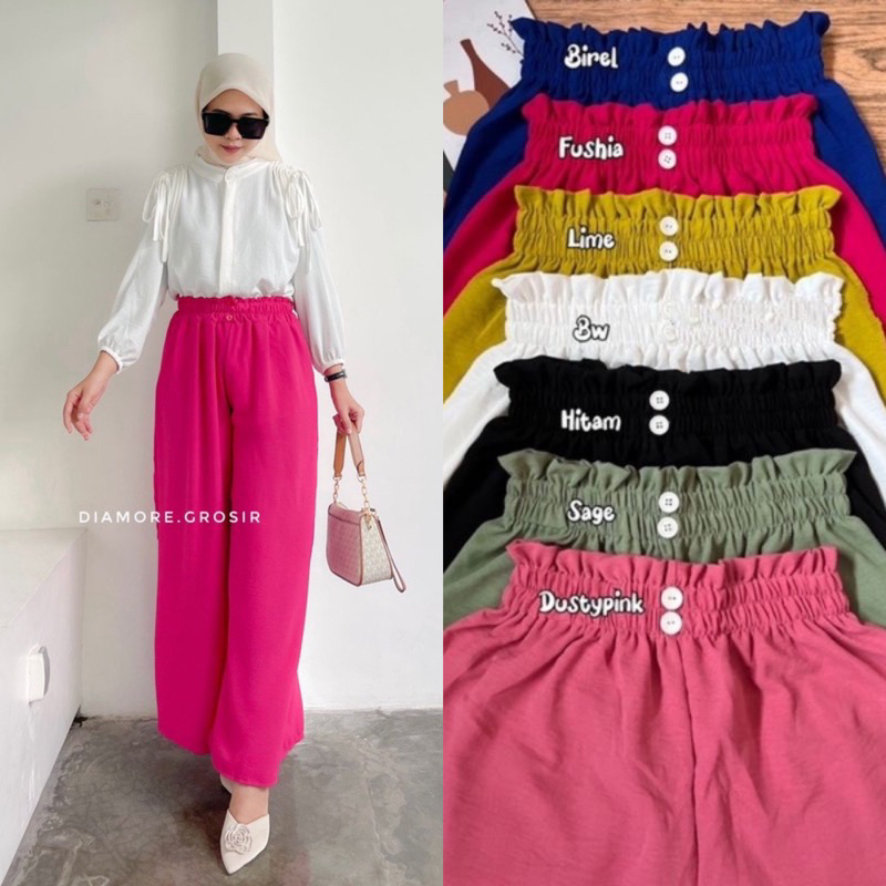 (BISA COD) KULOT HIGHWAIST VARIASI KANCING DUA FULL KARET CRINGKLE AIRFLOW